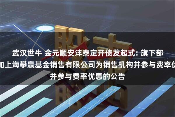 武汉世牛 金元顺安沣泰定开债发起式: 旗下部分基金增加上海攀赢基金销售有限公司为销售机构并参与费率优惠的公告